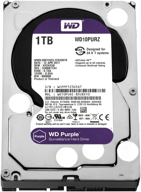 Жесткий диск Western Digital Purple 1TB WD10PURZ 3.5 SATA III - Фото 2 Жесткий диск Western Digital Purple 1TB WD10PURZ 3.5 SATA III - изображение 2