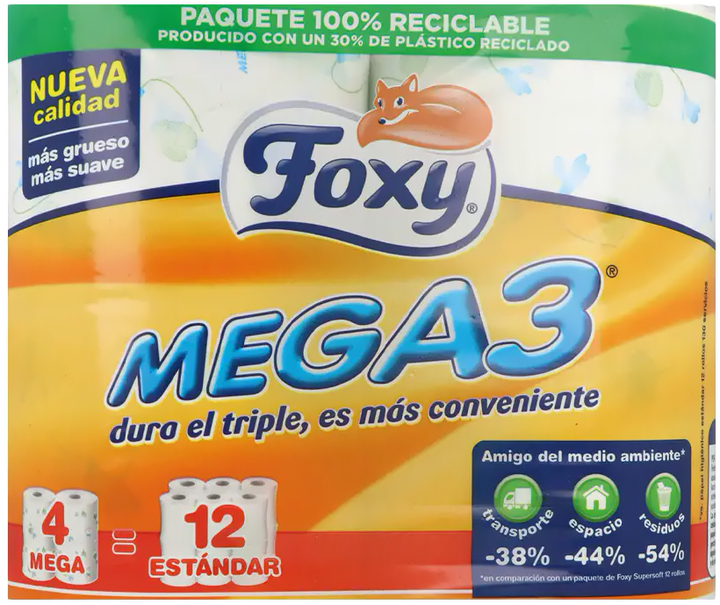 Papier toaletowy Foxy Mega3 Papel Higienico Triple Duraciin 4 rolls (8437005901193) - obraz 1