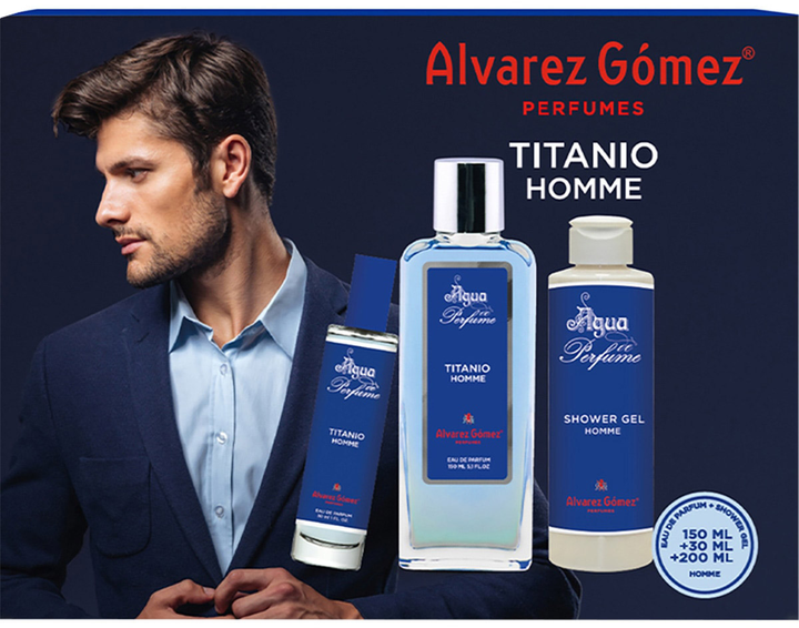 Zestaw Alvarez Gomez Titanio Homme Woda perfumowana 150 ml + Woda perfumowana 30 ml + Balsam do ciała 200 ml (8422385320122) - obraz 1