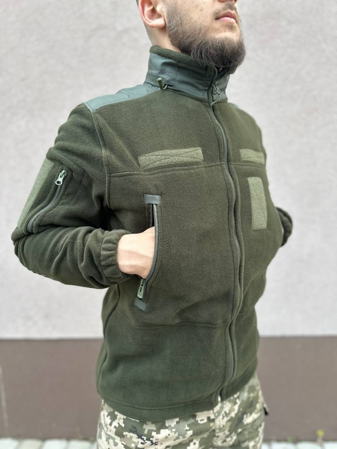 Флисовая зип кофта с капюшоном, хаки, размер 4XL - изображение 1