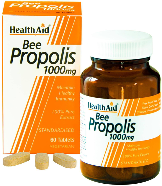Натуральна харчова добавка Health Aid Propolis 1000 мг 60 таблеток (5019781021208) - зображення 1