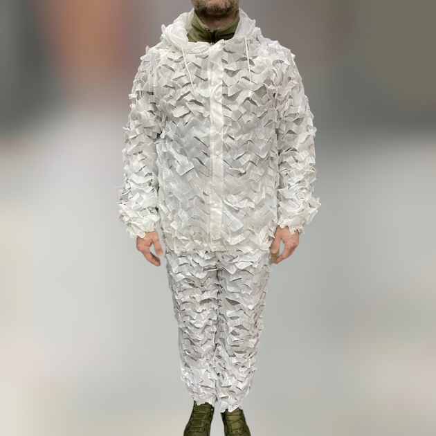 Маскировочный костюм зимний белый Yakeda, куртка и брюки (на кнопках, резинки), чехол, размер универсальный - изображение 1