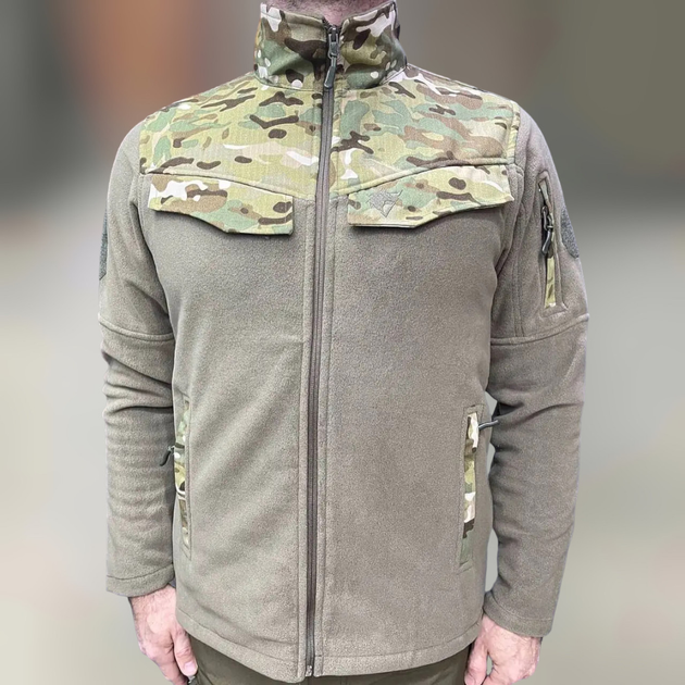 Армейская Кофта флисовая WOLFTRAP, теплая, размер XL, Олива, вставки Мультикам на рукава, плечи, карманы - изображение 1