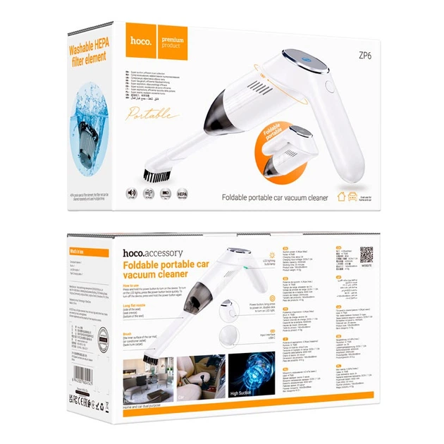 Портативный пылесос HOCO Speed portable car Vacuum cleaner ZP6 |4.3KPa, 20min, Hepa| белый - изображение 9