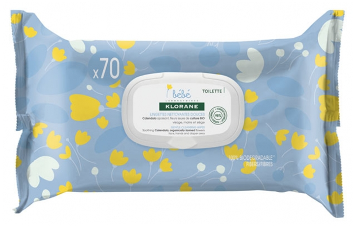 Вологі серветки Klorane Baby 70 Gentle Cleansing Wipes 70 шт (3282770105001) - зображення 1