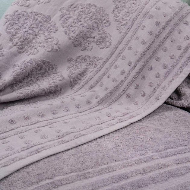 Простынь-покрывало жаккардовое махровое 100% Хлопок GM TEXTILE 150x200см 400г/м2 (Светло-Лавандовый) - изображение 4