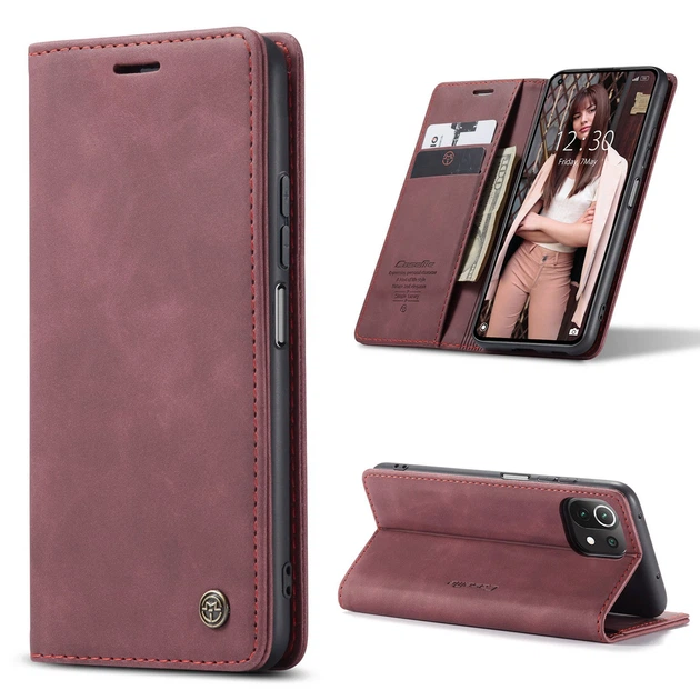 Чехол-книжка CaseMe из нубука для Xiaomi Mi 11 Lite Бордовый - изображение 2