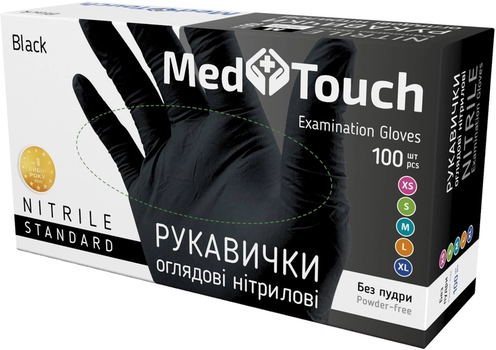Перчатки обзорные MedTouch Standard нитриловые текстурированные Нестерильные без пудры размер XL 100 шт Черные (4820269740051) - изображение 1