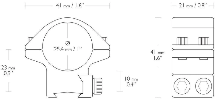 Кольца Hawke Match Mount 25.4 мм Medium Weaver Picatinny (00-00006343) - изображение 2