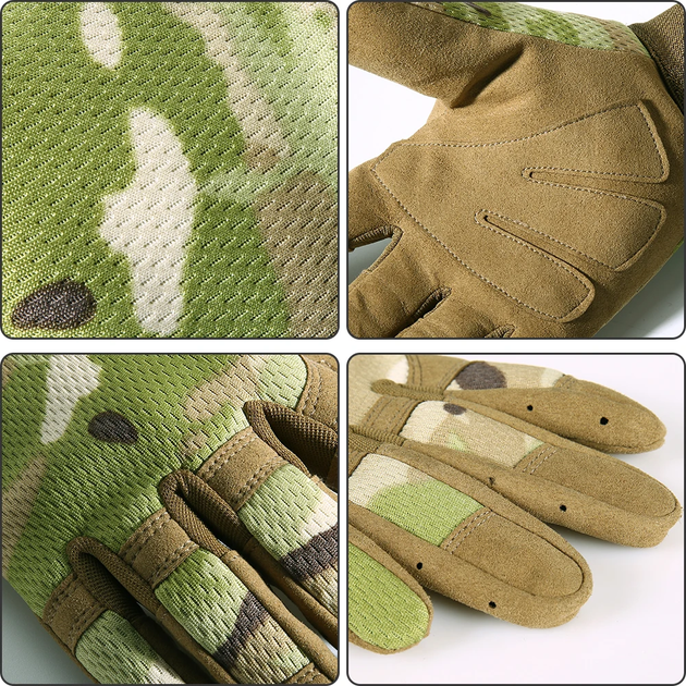 Мужские военные тактические полнопалые перчатки из нейлона мультикам размер L - изображение 2