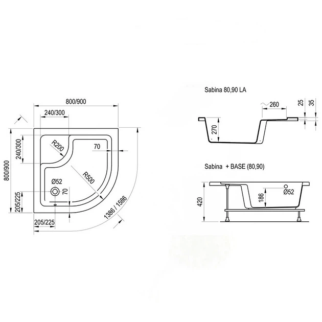 Поддон для душевой кабины RAVAK Sabina LA 90x90x42см полукруглый акриловый без сифона белый A217001020 - изображение 2