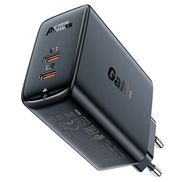 Мережевий зарядний пристрій ACEFAST A29 PD50W GaN (USB-C+USB-C) dual port charger Black - изображение 3