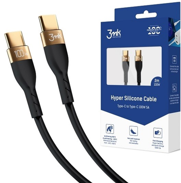 Kabel 3MK USB Type-C-USB Type-C 2 m Black (5903108464604) - obraz 1