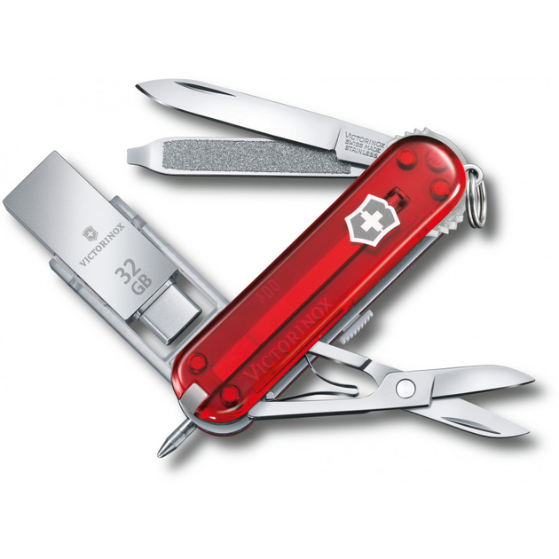 Швейцарський ніж Victorinox VICTORINOX@WORK 58мм/8 предметів, червоні прозорі накладки - зображення 1