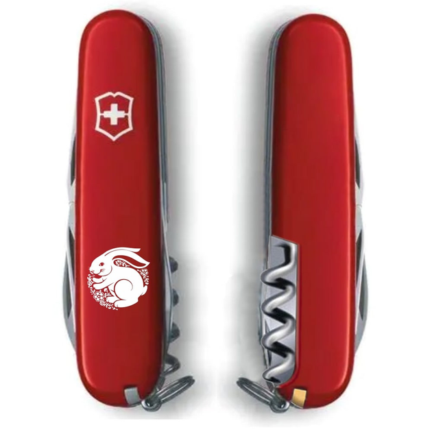 Швейцарський ніж Victorinox SPARTAN ZODIAC 91мм/12 функцій, червоні накладки, Щасливий Кролик білий - зображення 2