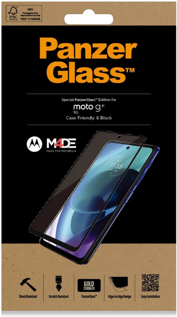 Szkło hartowane Panzer Glass E2E Case Friendly do smartfonu Motorola Moto G51 5G Black (5711724065545) - obraz 1