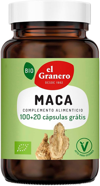 Натуральна харчова добавка El Granero Maca Bio 100 20 капсул (8422584033878) - зображення 1