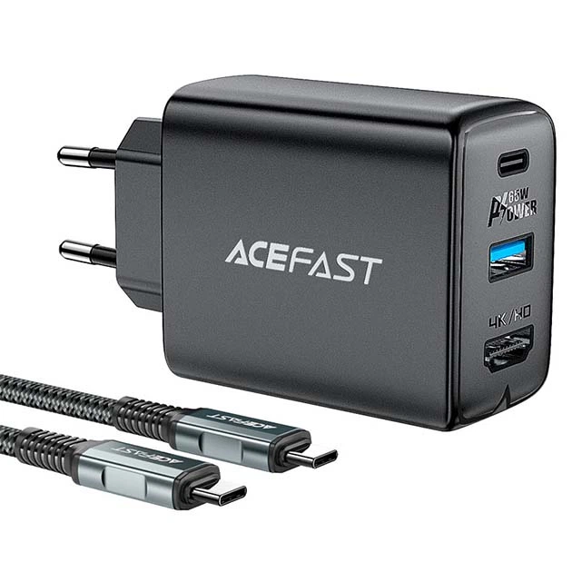 Зарядне мережеве ACEFAST A17 PD60W+QC 3.0 5W 1Type-C 1USB HDMI 4K + кабель Type-C - Type-C Чорний - Фото 1 Зарядне мережеве ACEFAST A17 PD60W+QC 3.0 5W 1Type-C 1USB HDMI 4K + кабель Type-C - Type-C Чорний - изображение 1