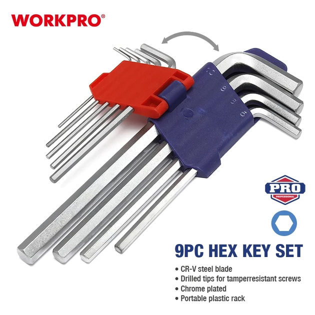 Набір ключів шестигранних метричних з коротким важелем WORKPRO (9шт.) HEX S2 PRO WP222004 - зображення 3