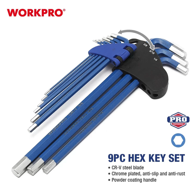Набір ключів шестигранних метричних з довгим важелем WORKPRO (9шт.) HEX CR-V PRO PLUS WP222015 - Фото 3 Набір ключів шестигранних метричних з довгим важелем WORKPRO (9шт.) HEX CR-V PRO PLUS WP222015 - зображення 3