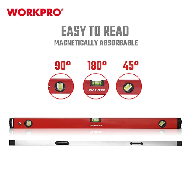 Уровень алюминиевый с магнитной базой WORKPRO 600 мм, 0.5 мм PRO WP262011 - изображение 3