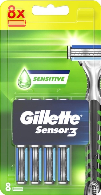 Maszynka do golenia Gillette Sensor 3 Sensitive z 8 wymiennymi wkładami (7702018589029) - obraz 1