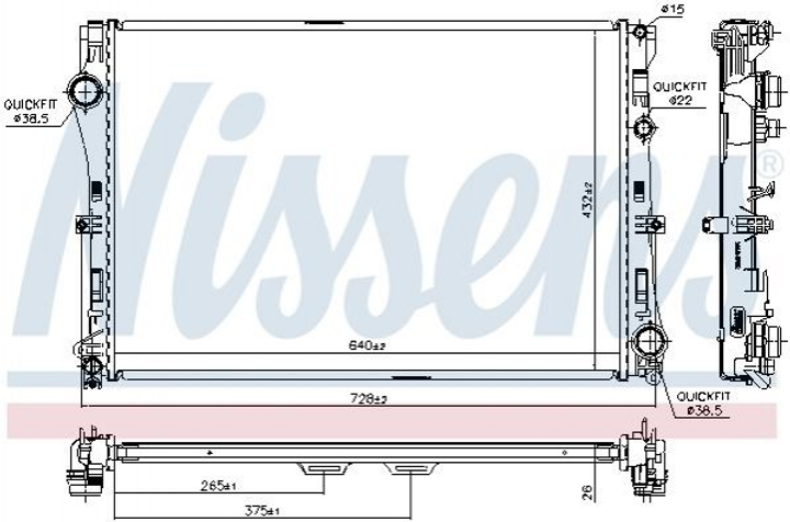 Радіатор охолодження двигуна NISSENS 627033 Mercedes C-Class, GLC-Class 0995002103, 0995007303, A0995002103 - зображення 1