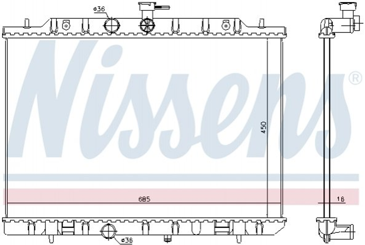 Радиатор охлаждения двигателя NISSENS 67365 Nissan X-Trail 21400JG000, 21400JG300 - изображение 1