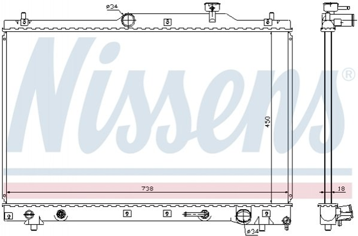 Радиатор охлаждения двигателя NISSENS 64657 Toyota Previa 1640028100, 1640028110, 1640028410 - изображение 1