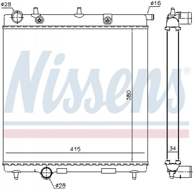 Радіатор охолодження двигуна NISSENS 63505 Peugeot 2008, 208, 207; Citroen DS3, C3, C2, C4; Opel Crossland X 1330Q5, 1330V4, 133374 - зображення 1