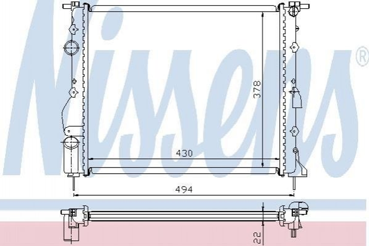 Радиатор охлаждения двигателя NISSENS 63884 Renault Kangoo, Clio; Nissan Kubistar 2140000QAV, 7700314382, 7701499975 - изображение 1
