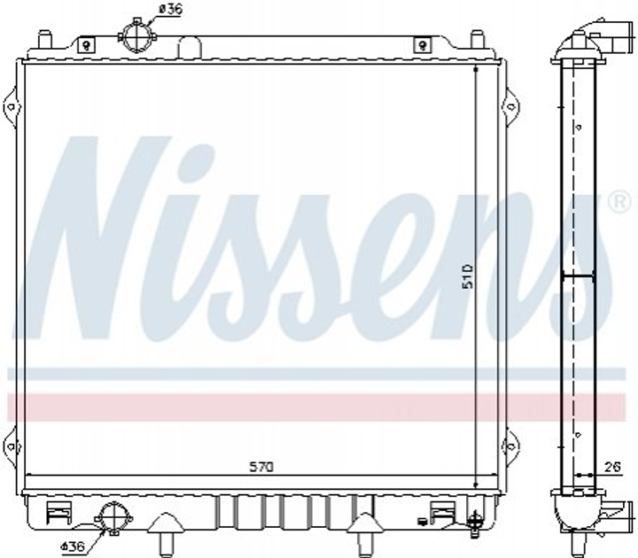 Радиатор охлаждения двигателя NISSENS 67483 Hyundai Terracan 25310H1920, 25310H1940, 25310H1945 - зображення 1