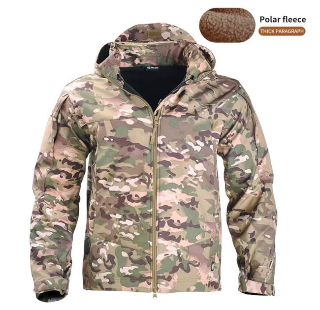 Тактическая куртка Soft Shell Multicam софтшел, армейская, мембранная, флисовая, демисезонная, военная, ветронепроницаемая куртка с капюшоном р.3XL - изображение 1