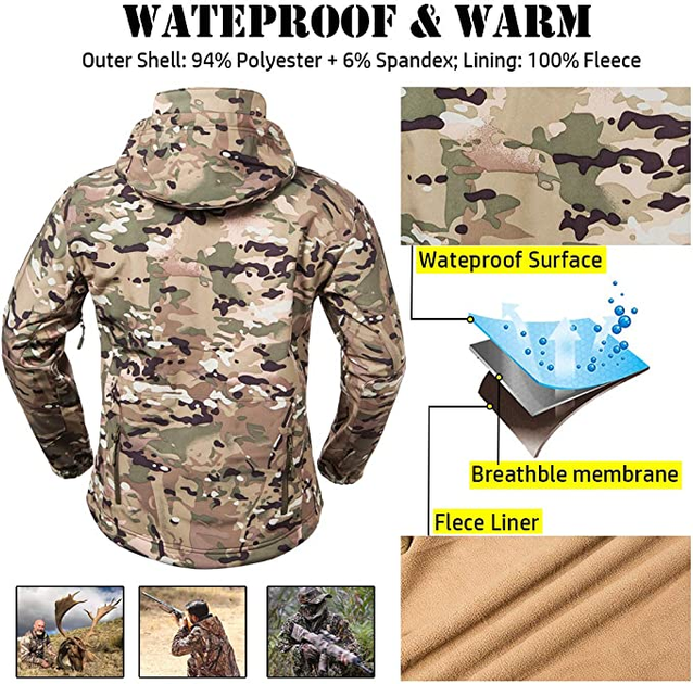 Тактична куртка Soft Shell Multicam софтшел, армійська, мембранна, флісова, демісезонна, військова, вітронепроникна куртка з капюшоном р.2XL - зображення 2