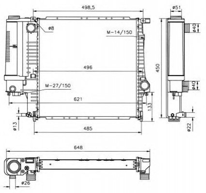 Радиатор охлаждения двигателя NRF 51360 BMW 3 Series, 5 Series 17111719108, 17111728905, 17111728906 - зображення 1