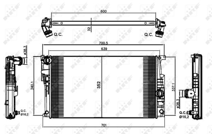 Радиатор охлаждения двигателя NRF 58413 BMW 3 Series, 4 Series, 1 Series, 2 Series 17117618807, 7618807, 17118672104 - зображення 2