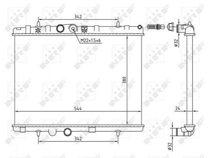 Радиатор охлаждения двигателя NRF 58226A Citroen C2, C3, C4, DS3, C-Elysee; Peugeot 207, 208, 2008, 406 133089, 1330P8, 1330P9 - изображение 1