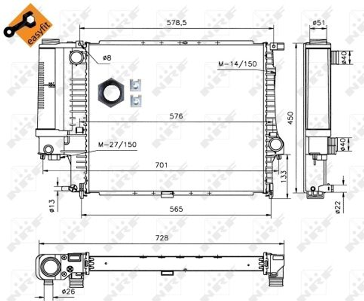 Радиатор охлаждения двигателя NRF 53852 BMW 5 Series 1737760, 1737360, 1728769 - зображення 2