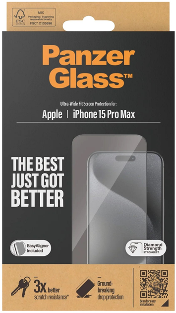 Захисне скло Panzer Glass Ultra-Wide Fit + EasyAligner для Apple iPhone 15 Pro Max антибактеріальне Black (5711724028120) - зображення 4