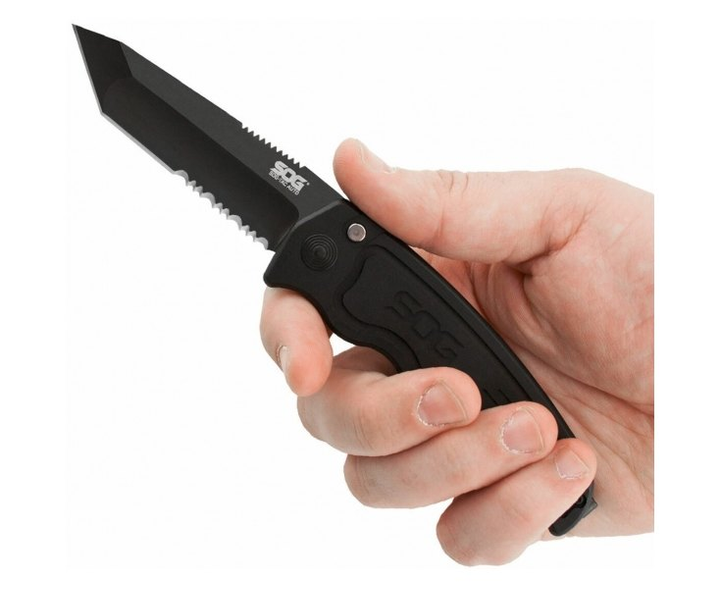Нож складной SOG SOG-TAC Automatic , Black TiNi/Partically Serrated (SOG ST-04) - изображение 2