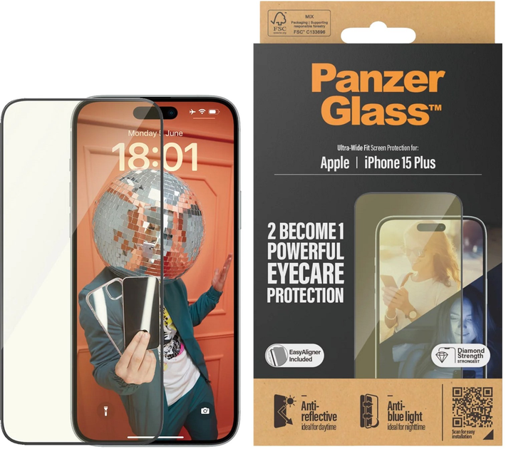 Захисне скло Panzer Glass Ultra-Wide Fit Eye Care для Apple iPhone 15 Plus Black (5711724028151) - зображення 2