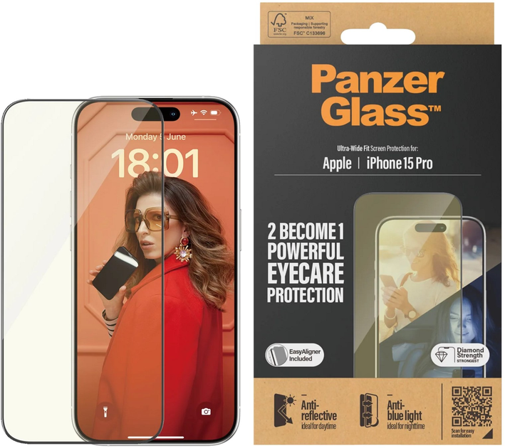Захисне скло Panzer Glass Ultra-Wide Fit Eye Care для Apple iPhone 15 Pro Black (5711724028144) - зображення 2