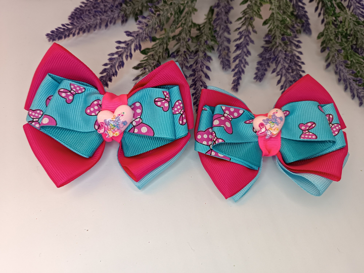 Бантики для волос малиново-голубые с бантиками и сердечком Handmade 2 ...