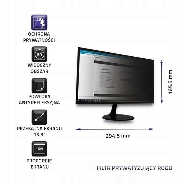 Фільтр Qoltec для захисту персональних даних 16:9 13.3" (5901878510507) - зображення 3
