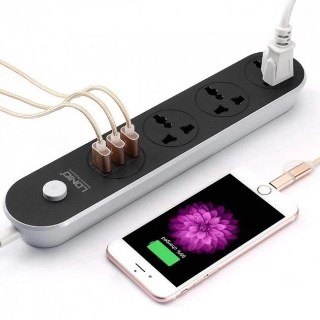 Мережевий фільтр подовжувач LDNIO SC330І переноска з портами USB на 3 розетки, 1.6м - Фото 1 Мережевий фільтр подовжувач LDNIO SC330І переноска з портами USB на 3 розетки, 1.6м - зображення 1