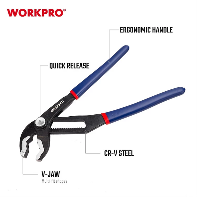 Клещи быстропереставные WORKPRO 250 мм CR-V PRO PLUS WP231087 - изображение 2