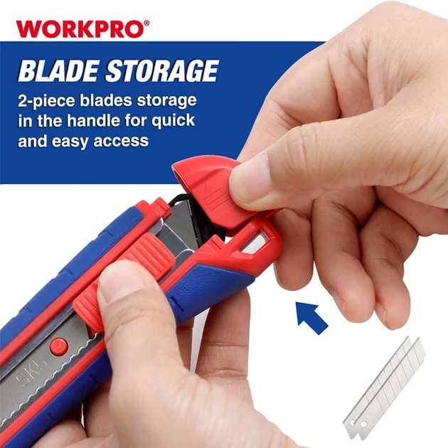 Нож сегментный усиленный WORKPRO 18 мм PRO WP212009 - Фото 2 Нож сегментный усиленный WORKPRO 18 мм PRO WP212009 - изображение 2