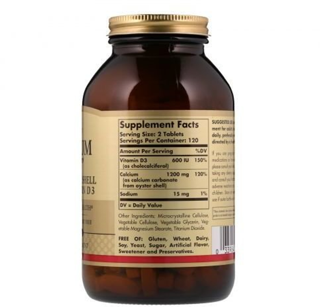 Solgar Calcium "600" from Oyster Shell with Vitamin D3 60 Tablets ...