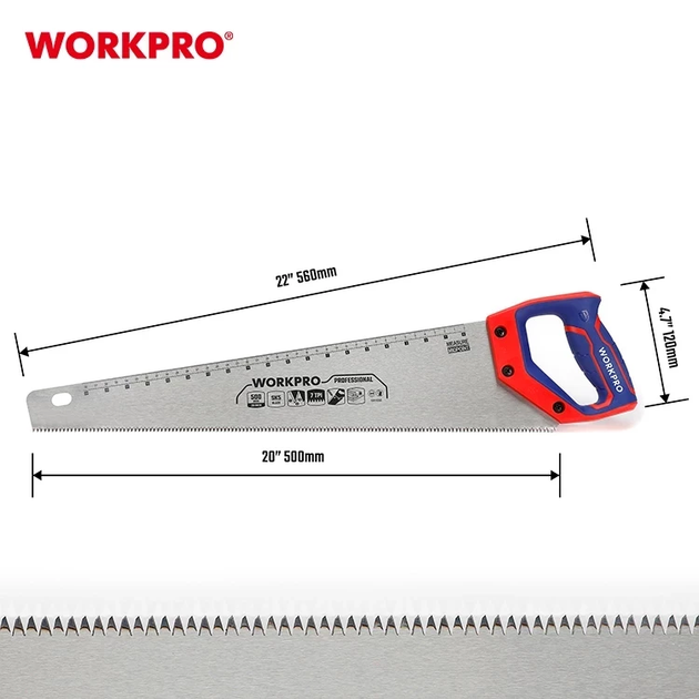 Ножовка по дереву WORKPRO 500 мм 7TPI SK5 PRO WP215007 - изображение 5