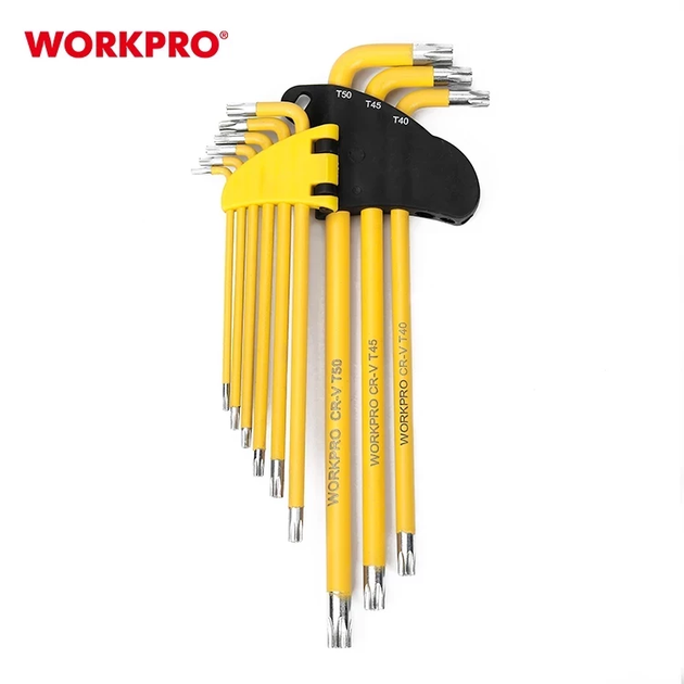 Набор ключей шестигранных метрических с длинным рычагом WORKPRO 9шт. TORX CR-V PRO PLUS WP222008 - Фото 2 Набор ключей шестигранных метрических с длинным рычагом WORKPRO 9шт. TORX CR-V PRO PLUS WP222008 - изображение 2